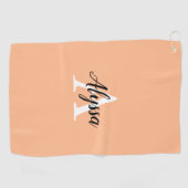 Stilvolle Peach Monogram Script Golf Handtuch (Horizontal)