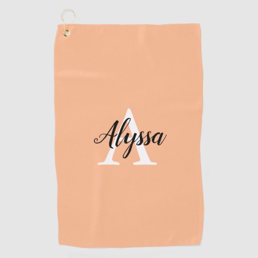 Stilvolle Peach Monogram Script Golf Handtuch (Vorderseite)