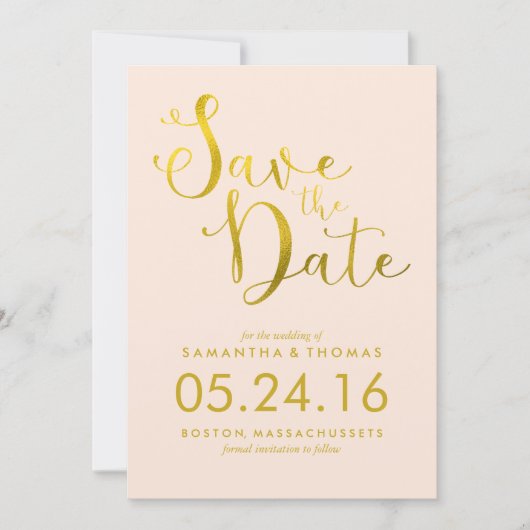 Stilvolle Peach Script Hochzeit Speichern Sie das  Save The Date (Vorderseite)