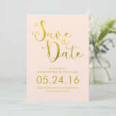Stilvolle Peach Script Hochzeit Speichern Sie das  Save The Date (Stehend Vorderseite)