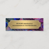 Stilvolle Peacock Feathers Gold Metallic Frame Mini Visitenkarte (Rückseite)