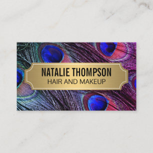 Stilvolle Peacock Feathers Gold Metallic Frame Visitenkarte