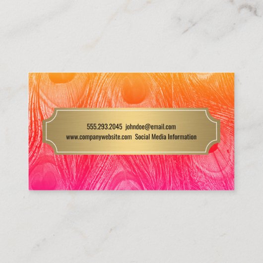 Stilvolle Peacock Feathers Gold Metallic Frame Visitenkarte (Rückseite)