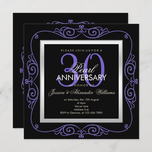 Stilvolle Pearl Gerahmt 30. Hochzeitstag Einladung (Vorne/Hinten)