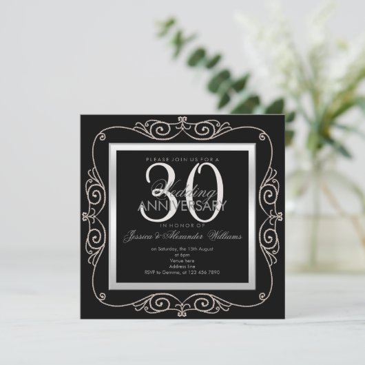 Stilvolle Pearl Gerahmt 30. Hochzeitstag Einladung (Stehend Vorderseite)