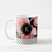 Stilvolle Peonies und Polka Punkte mit Monogramm Kaffeetasse (Links)
