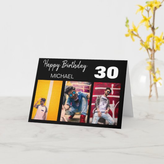 Stilvolle Personalisierte 3-FotoCollage | Geburtst Karte (Gelbe Blume)