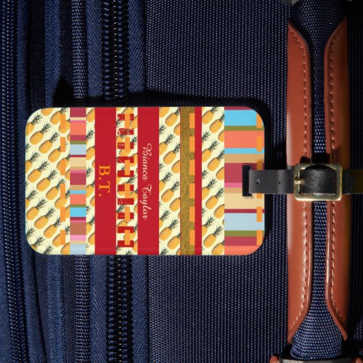 Stilvolle Personalisierte Farbstreifen Ananas Gepäckanhänger (Vorderseite Insitu 4)