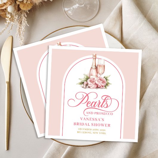 Stilvolle personalisierte Perlen und Prosecco Serv Serviette