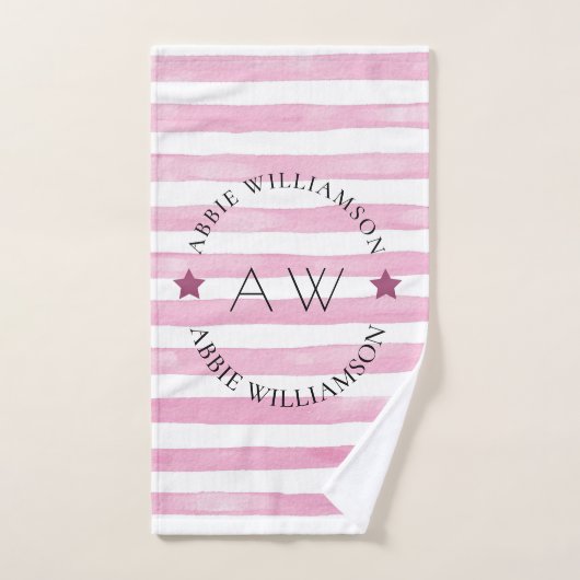 Stilvolle personalisierte rosa Streifen Badhandtuch Set (Handtuch)