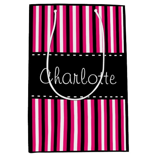 Stilvolle personalisierte Schwarz-weiße rosa Mittlere Geschenktüte (Vorderseite)