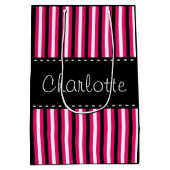 Stilvolle personalisierte Schwarz-weiße rosa Mittlere Geschenktüte (Rückseite)