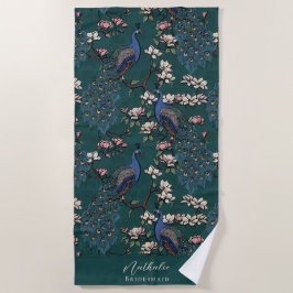 Stilvolle Pfau und Blume Bridesmaid Aquamarin Strandtuch