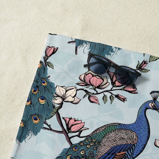 Stilvolle Pfau und Blume Bridesmaid Blue Strandtuch (Beispiel)