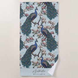 Stilvolle Pfau und Blume Bridesmaid Blue Strandtuch