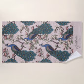 Stilvolle Pfau und Blume Bridesmaid Rosa Strandtuch (Vorderseite)