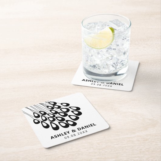 Stilvolle Pfauenfeather Moderne Hochzeit Rechteckiger Pappuntersetzer (Vor Ort)