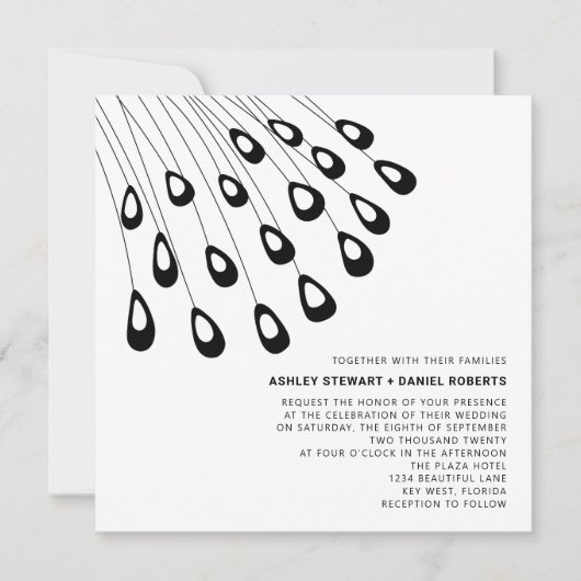 Stilvolle Pfauenfeathers Moderne Hochzeit Einladung (Vorderseite)