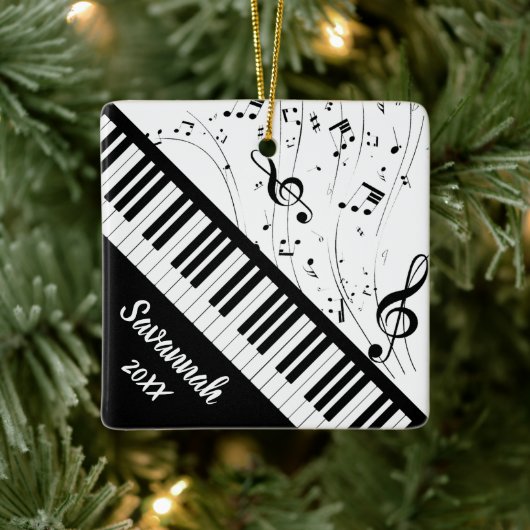 Stilvolle Piano Keyboard Music Name Schwarz-weiß Keramikornament (Baum)