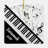 Stilvolle Piano Keyboard Music Name Schwarz-weiß Keramikornament (Rückseite)