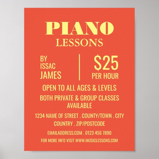 Stilvolle Piano-Lektionen Werbung Poster (Vorne)