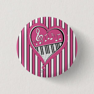 Stilvolle Piano-Musiknote in Rosa, Schwarz und Wei Button