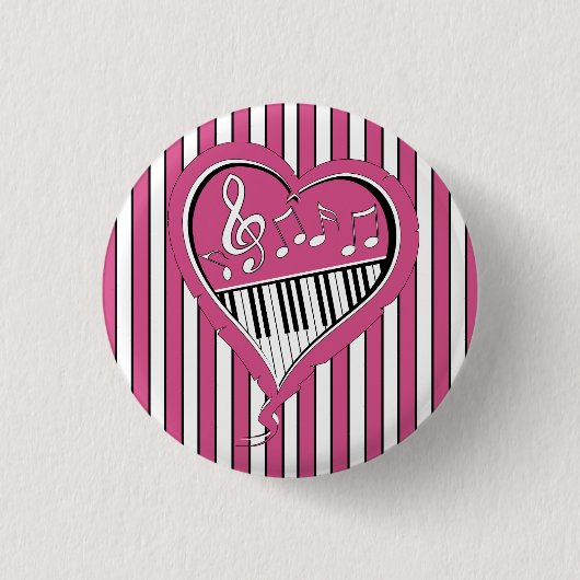 Stilvolle Piano-Musiknoten in Rosa, Schwarz und We Button (Vorderseite)