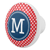 Stilvolle Picnic Red Gingham und Blue Monogram Keramikknauf (Rechts)