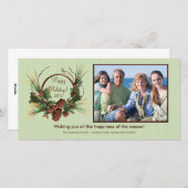 Stilvolle Pine Cone Wreath Fotokarte Feiertagskarte (Vorne/Hinten)