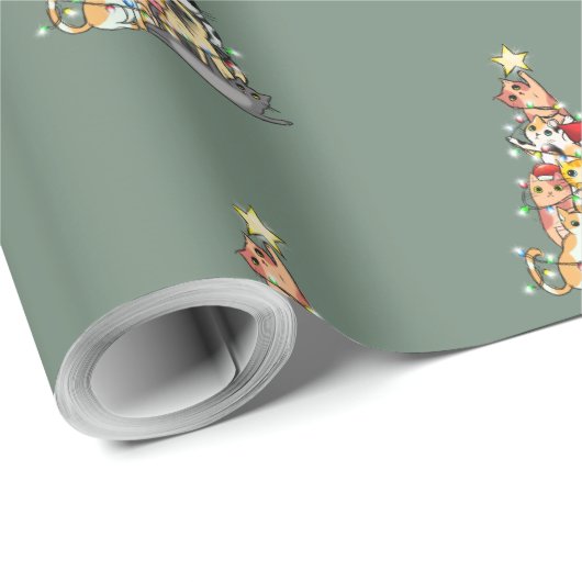 Stilvolle Pine Tree Cats Geschenkpapier (Rolleneckpunkt)