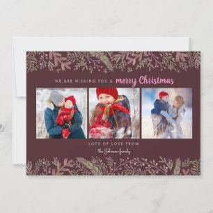 Stilvolle Pine Vines grün dunkelrote Bäume Weihnac Feiertagskarte