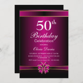 Stilvolle Pink 50. Geburtstagsparty Einladung (Vorne/Hinten)