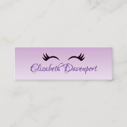 Stilvolle Pink & Black Eyelashes auf Lila Glanz Mini Visitenkarte (Vorderseite)
