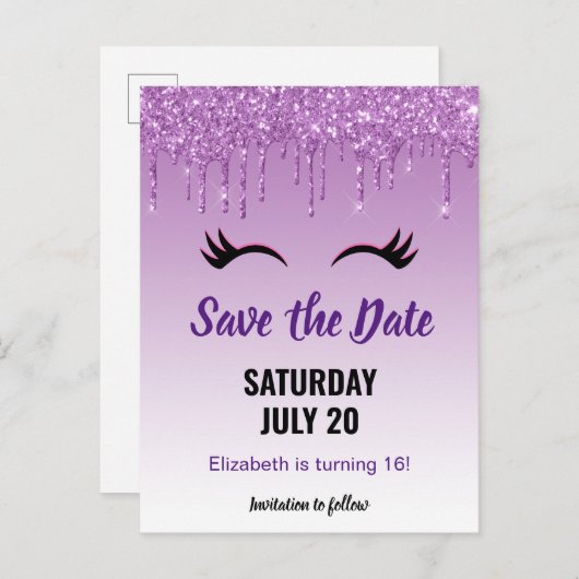 Stilvolle Pink & Black Eyelashes beim Drippen von Einladungspostkarte (Vorne/Hinten)