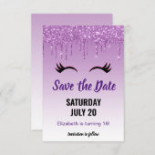 Stilvolle Pink & Black Eyelashes Save The Date (Vorne/Hinten)