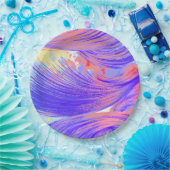 Stilvolle Pink Blue Abstrakt Feathers Pappteller (Party)