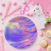 Stilvolle Pink Blue Abstrakt Feathers Pappteller (Party)
