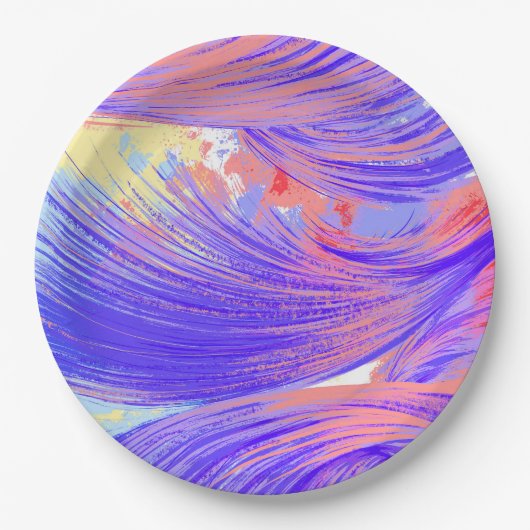 Stilvolle Pink Blue Abstrakt Feathers Pappteller (Vorderseite)