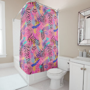 Stilvolle Pink Blue Aquamarin Foliage Blätter Desi Duschvorhang