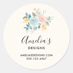Stilvolle Pink & Blue Blume Bouquet Business Runder Aufkleber