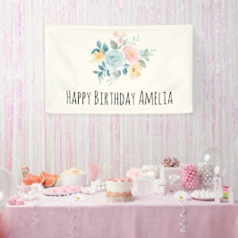 Stilvolle Pink & Blue Blume Bouquet Geburtstag Banner