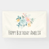 Stilvolle Pink & Blue Blume Bouquet Geburtstag Banner (Horizontal)