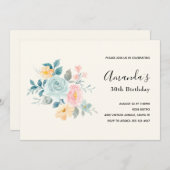 Stilvolle Pink & Blue Blume Bouquet - Geburtstag Einladung (Vorne/Hinten)