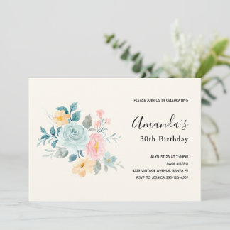 Stilvolle Pink & Blue Blume Bouquet - Geburtstag Einladung