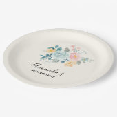 Stilvolle Pink & Blue Blume Bouquet Geburtstag Pappteller (Schrägansicht)