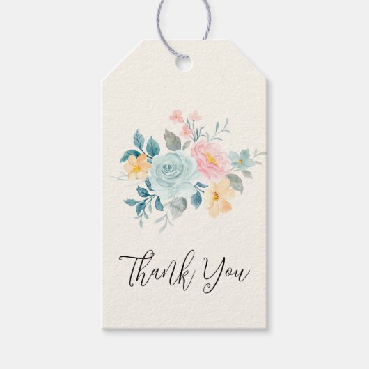 Stilvolle Pink & Blue Blume Bouquet Geschenkanhänger (Vorderseite)