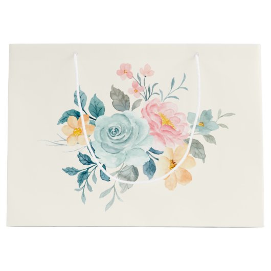 Stilvolle Pink & Blue Blume Bouquet Große Geschenktüte (Vorderseite)