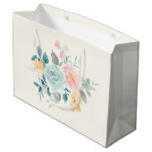 Stilvolle Pink & Blue Blume Bouquet Große Geschenktüte (Rückseite Schrägansicht)