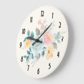 Stilvolle Pink & Blue Blume Bouquet Große Wanduhr (Winkel)