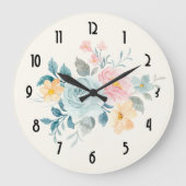 Stilvolle Pink & Blue Blume Bouquet Große Wanduhr (Vorderseite)